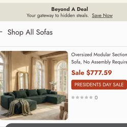 Green 134”” U Shaped Couch. Selling Today!