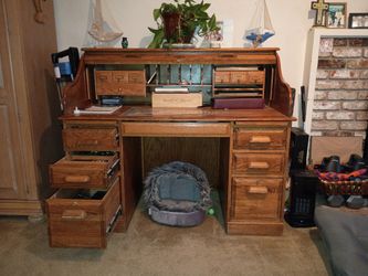 Solid Oak Roll Top Desk