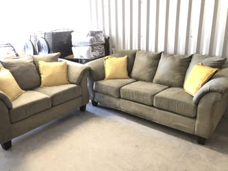 Olive green couch and love seat