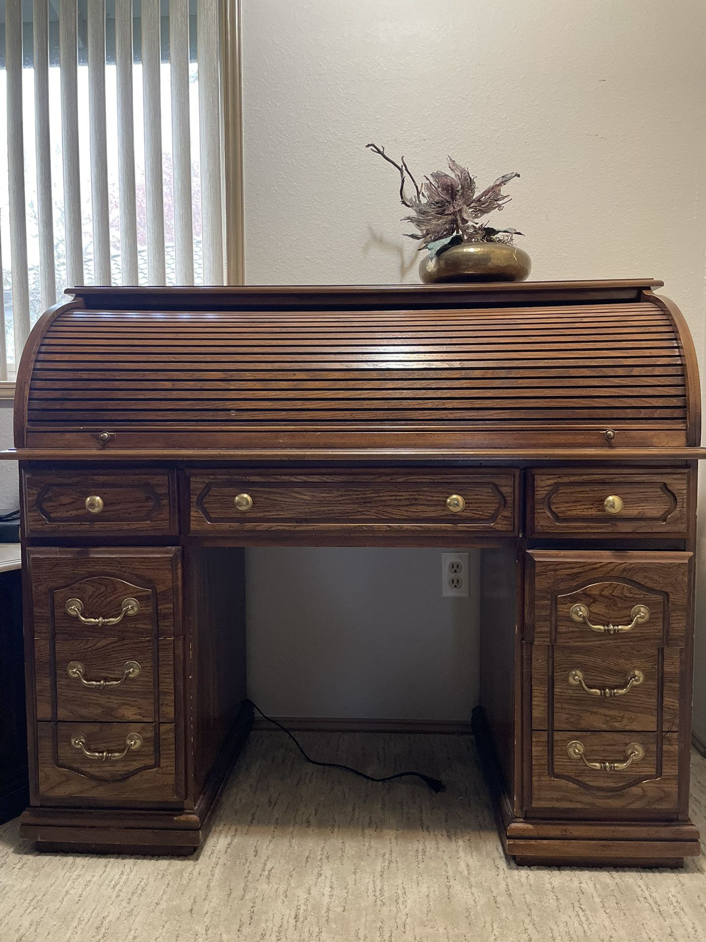 Ethan Allen Roll Top Desk + Chair