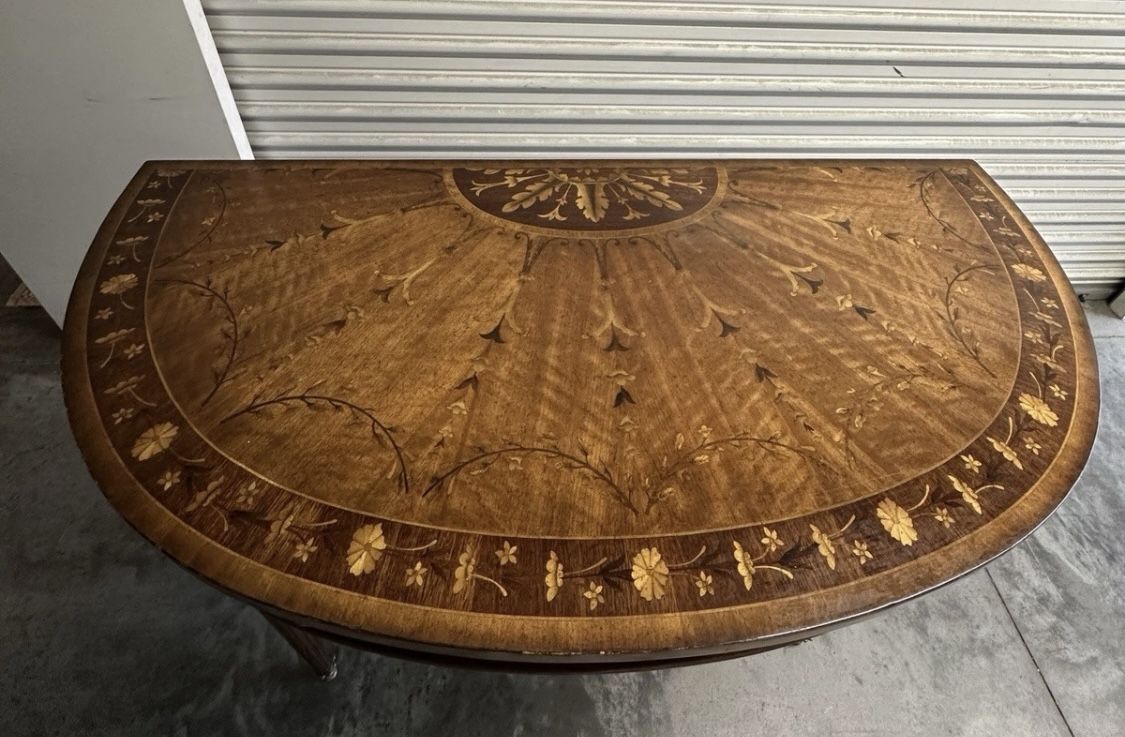 Satinwood Inlaid Demilune Pier Table