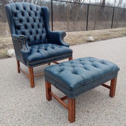 Wingback Leather Chesterfield Chair & Ottoman - Free Delivery