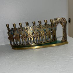 Vintage Brass Enameled Maccabee Soldiers Hanukkah Menorah - MidCentury Brass MADE IN ISRAEL