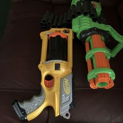 Nerf guns one takes batteries the large one does no bullets