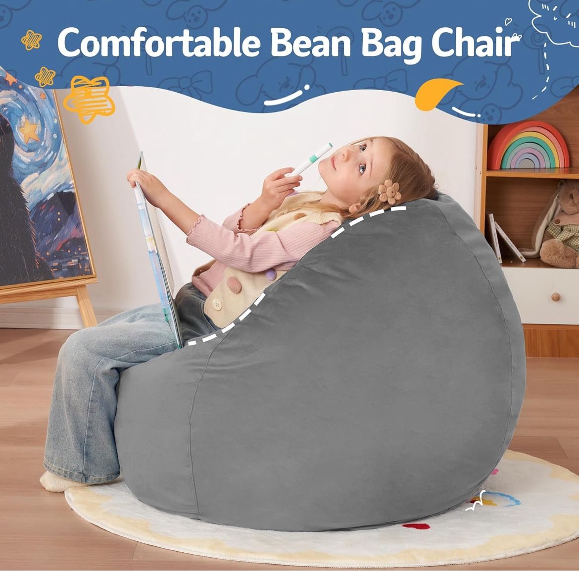 36” Bean Bag Chair: 2' Bean Bags with Memory Foam Filled, Comfy Beanbag Chairs