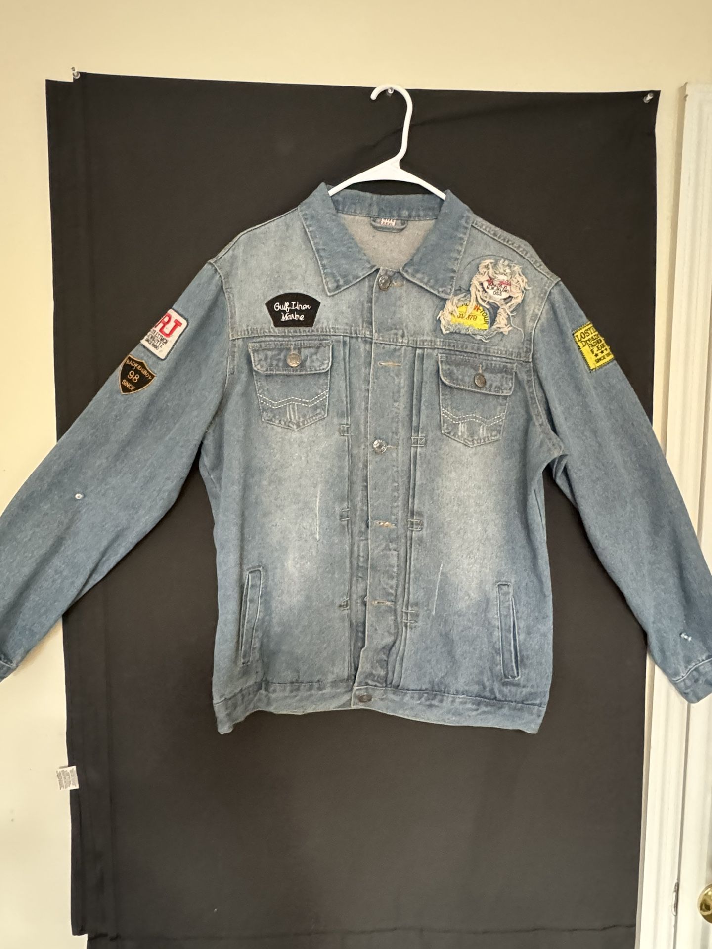 Men's Retro Denim Cotton Jean Jacket Coat Casual Outwear Blue Vintage