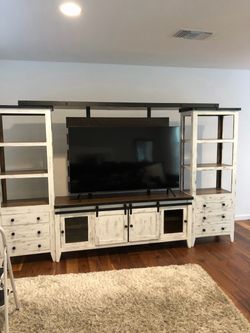 Rustic Farmhouse Entertainment Center + Matching Console – $1,500 OBO