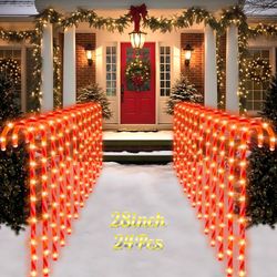 24 Pack Candy Cane Christmas Pathway Lights 28" Outdoor LED Yard Decorations