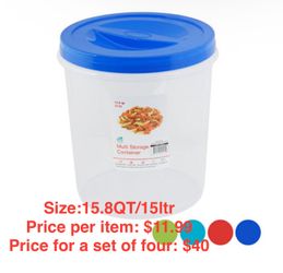Storage Container 15.8 QT / 15.0L with Screw Top & 4 Color Lids | Crystal Clear Bottom | Model #CRYSTAL 10 - 14801