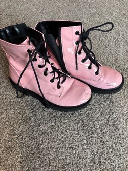 Girls Soda Pink Patent Leather Lace-Up Combat Boots sz 3