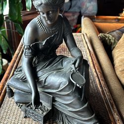  Vintage Alfred Louis Habert Bronze Statue Of A Woman Seated