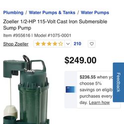 bomba sumergible zoeller de fierro nueva de 1/2 caballo con garantía $65 