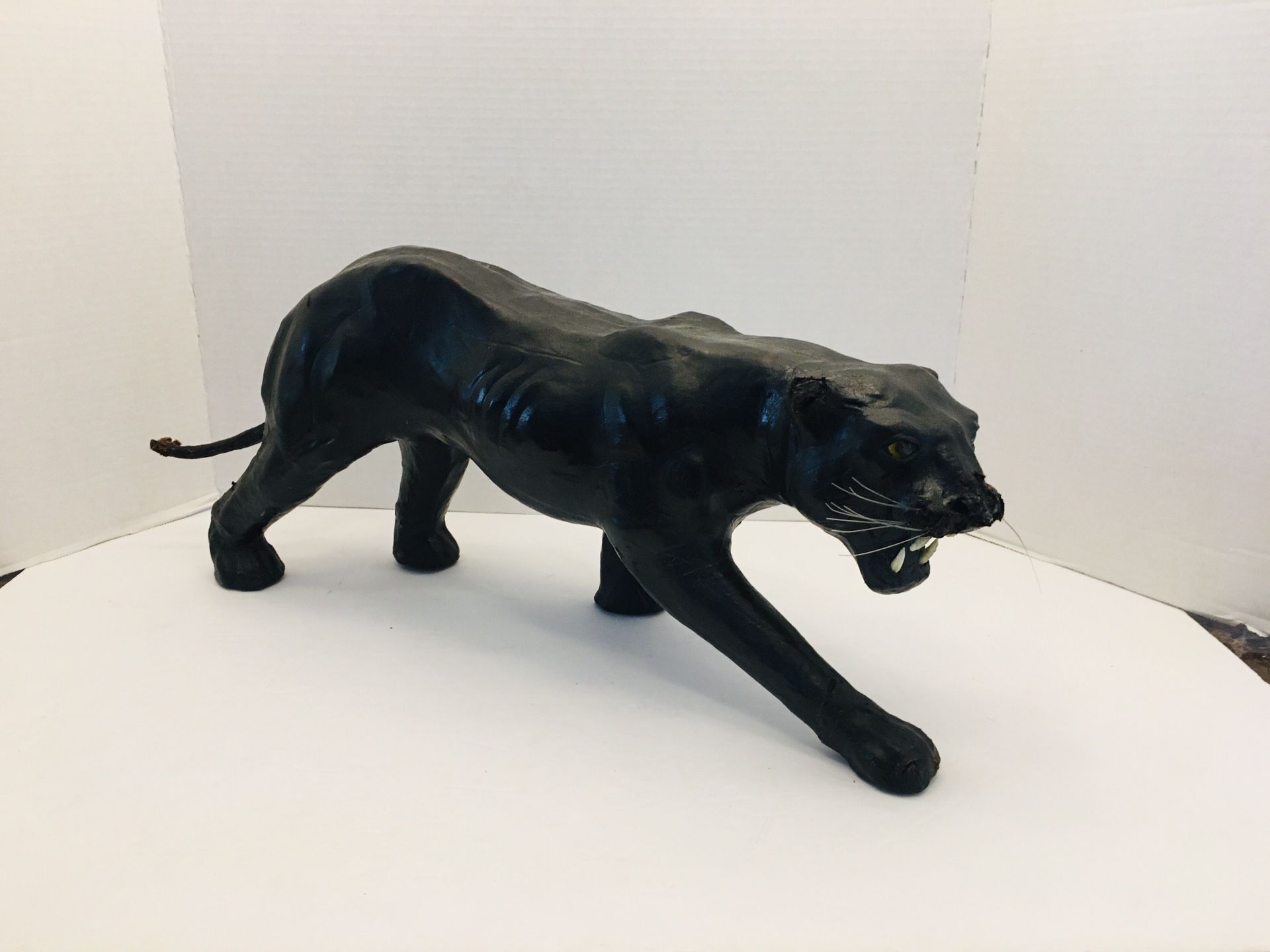 Vintage 23" 70’s Leather Paper Mache Black Panther Figure
