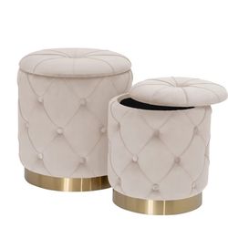 14″ Velvet Round Storage Ottoman (Set of 2)