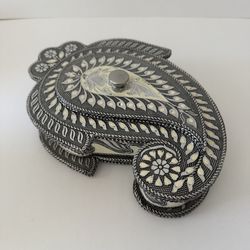 Handmade Wooden Dry Fruit Box, Oxidized Meenakari Diwali Gift