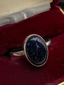 925 Sterling Silver Blue Goldstone Oval Ring Size 10 3g
