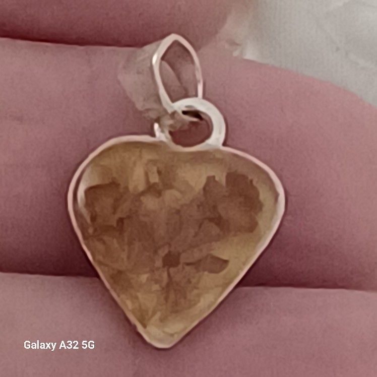 Vtg.Sterling Silver LUCITE Dried FLOWERS HEART PENDANT