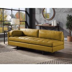 Brand New Genuine Leather Sofa Chaise Lounger In Yellow Turmeric Color   