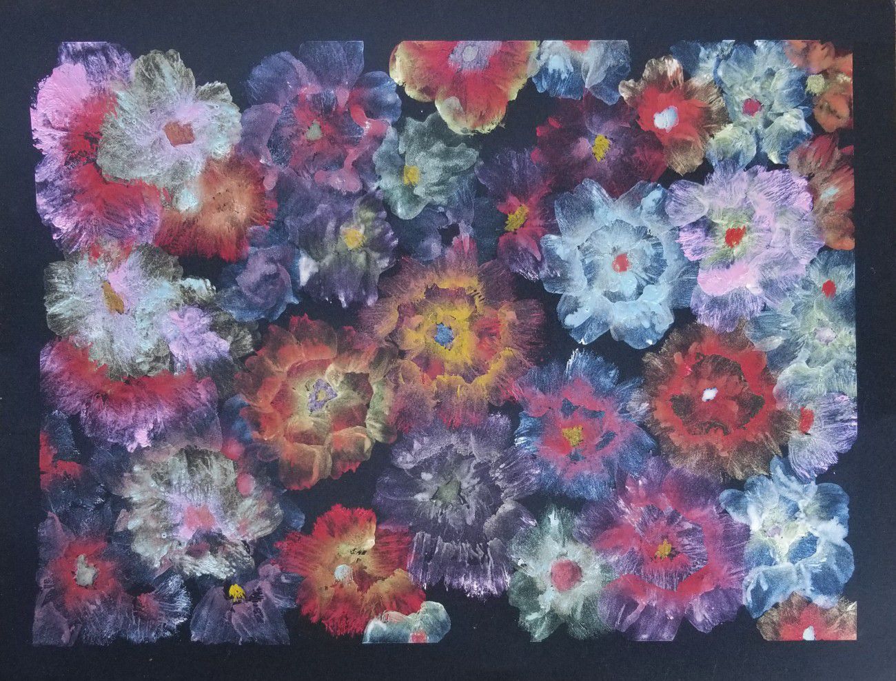 Multicolored Flowers, Watercolors,  12" X 16"
