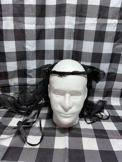 Halloween Black Mesh Head Band Veil Adult Costume
