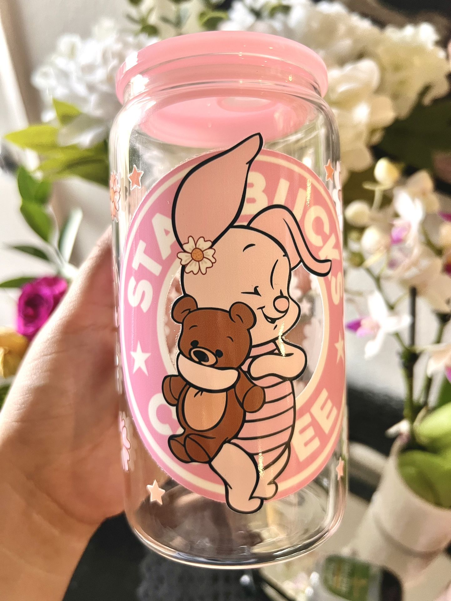 Disney Pink Piglet Glass Cup Starbucks