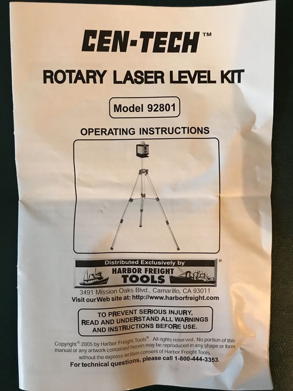 Cen tech manuals laser levels