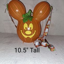 New Disney Parks Mickey Mouse Halloween Pumpkin Popcorn Bucket With Strap