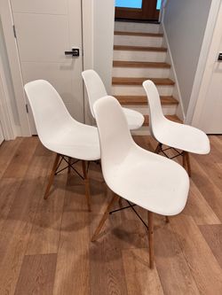 Mid Century White Modern DSW Dining Side Chair Wood Legs (Set of 4)