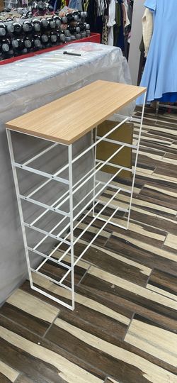 6 tier wood shoe rack with metal