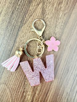Pink Glitter Keychain Letter W