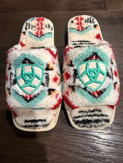 Ariat Cozy Slide Slippers Womens 8 Southwest Aztec Sherpa Fleece Square Toe