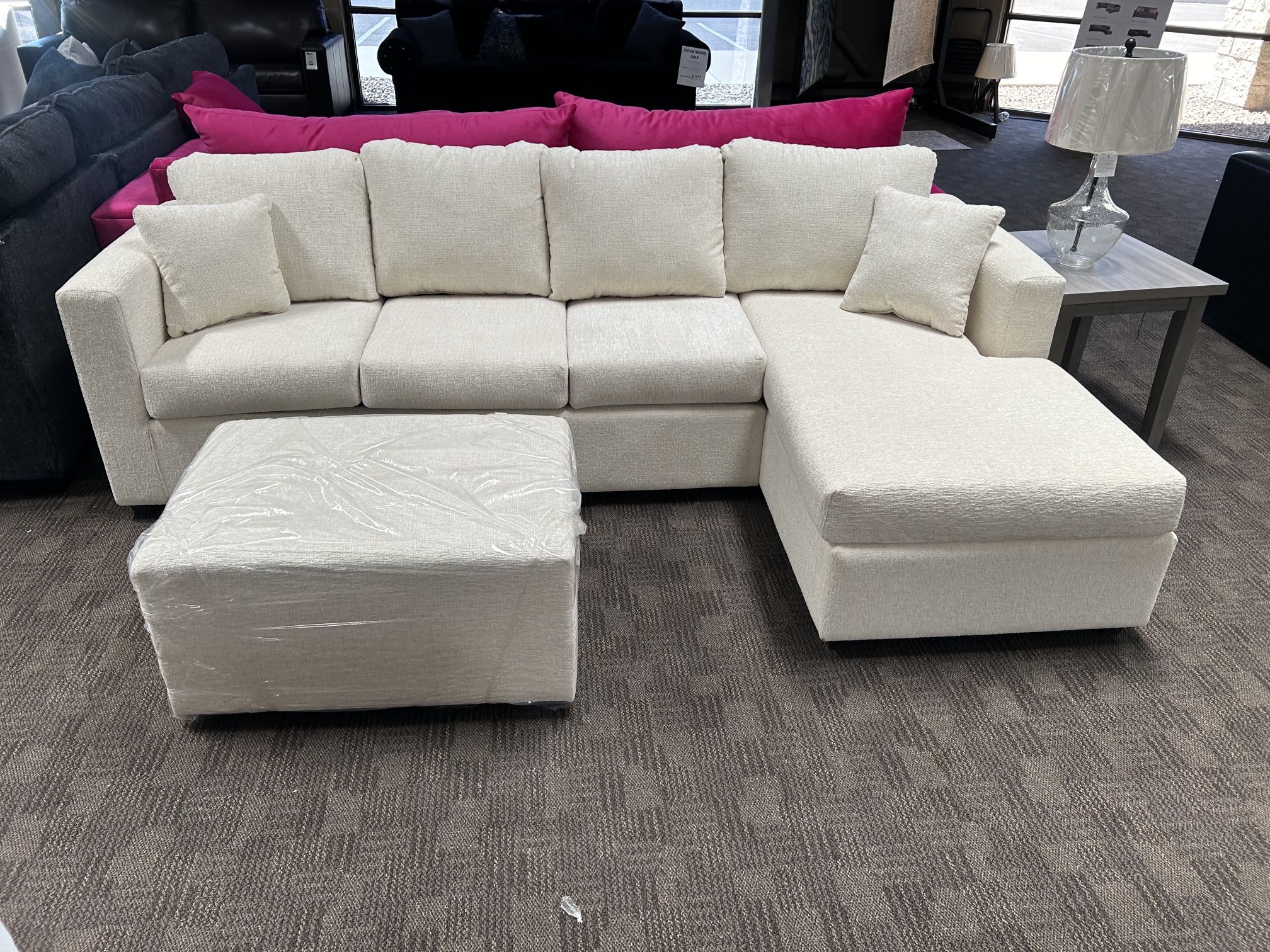 New Cream Beige Sectional And Ottoman