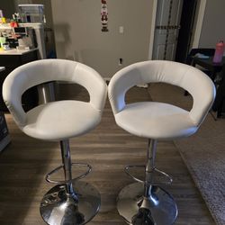Two White Leather Bar stools