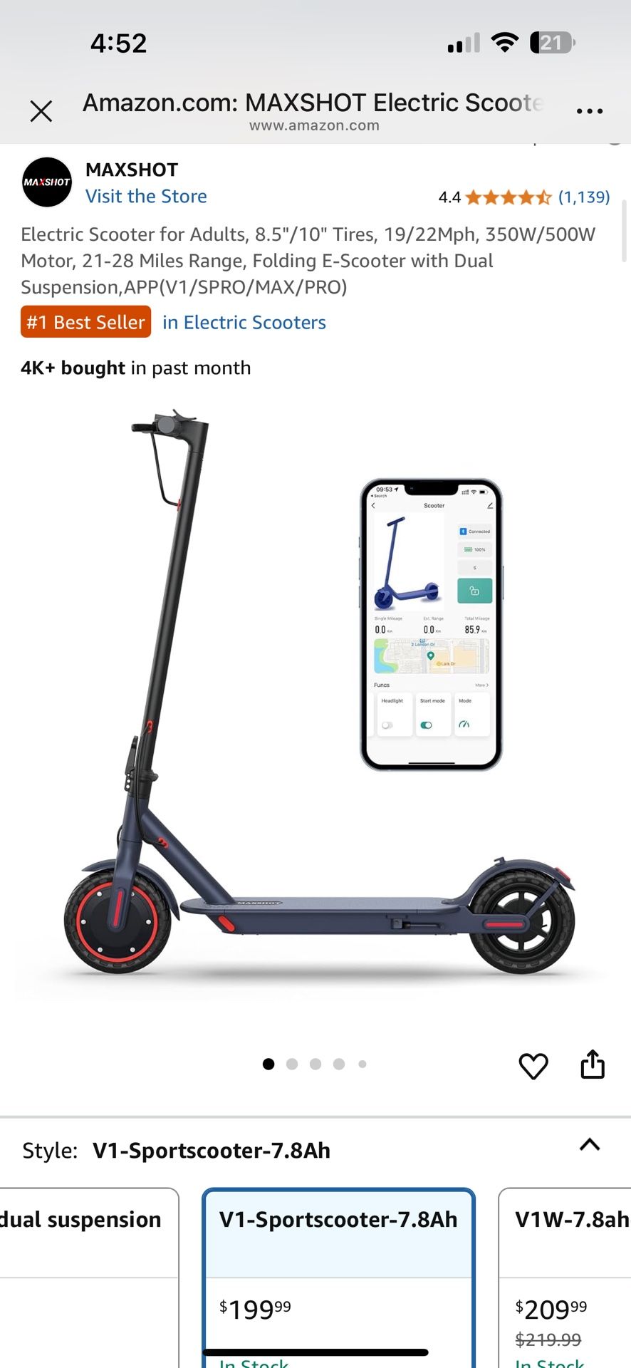 Electric Scooter for Adults, 8.5"/10" Tires, 19/22Mph, 350W/500W Motor, 21-28 Mil