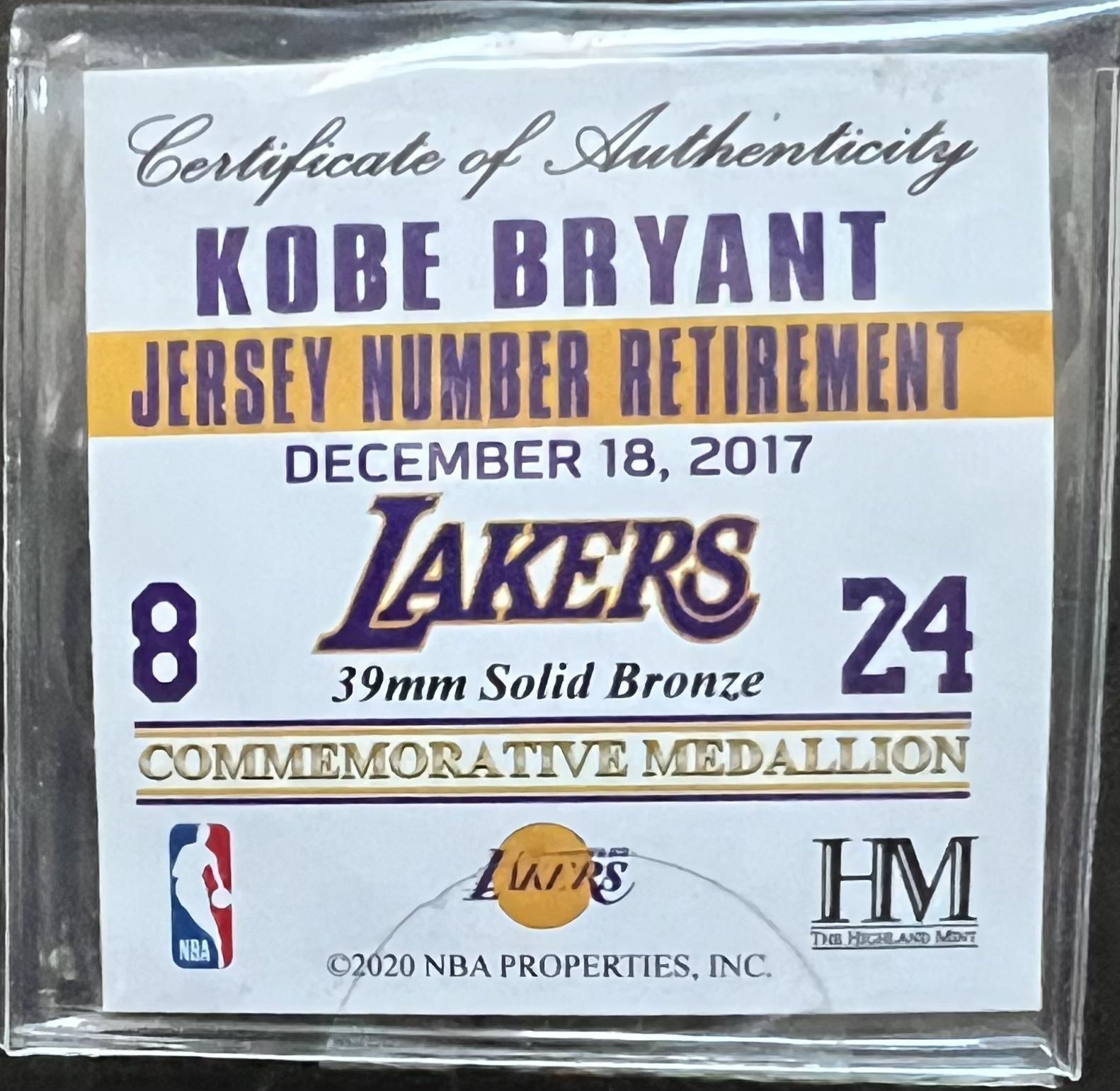 Kobe Bryant Jersey Retirement Coin