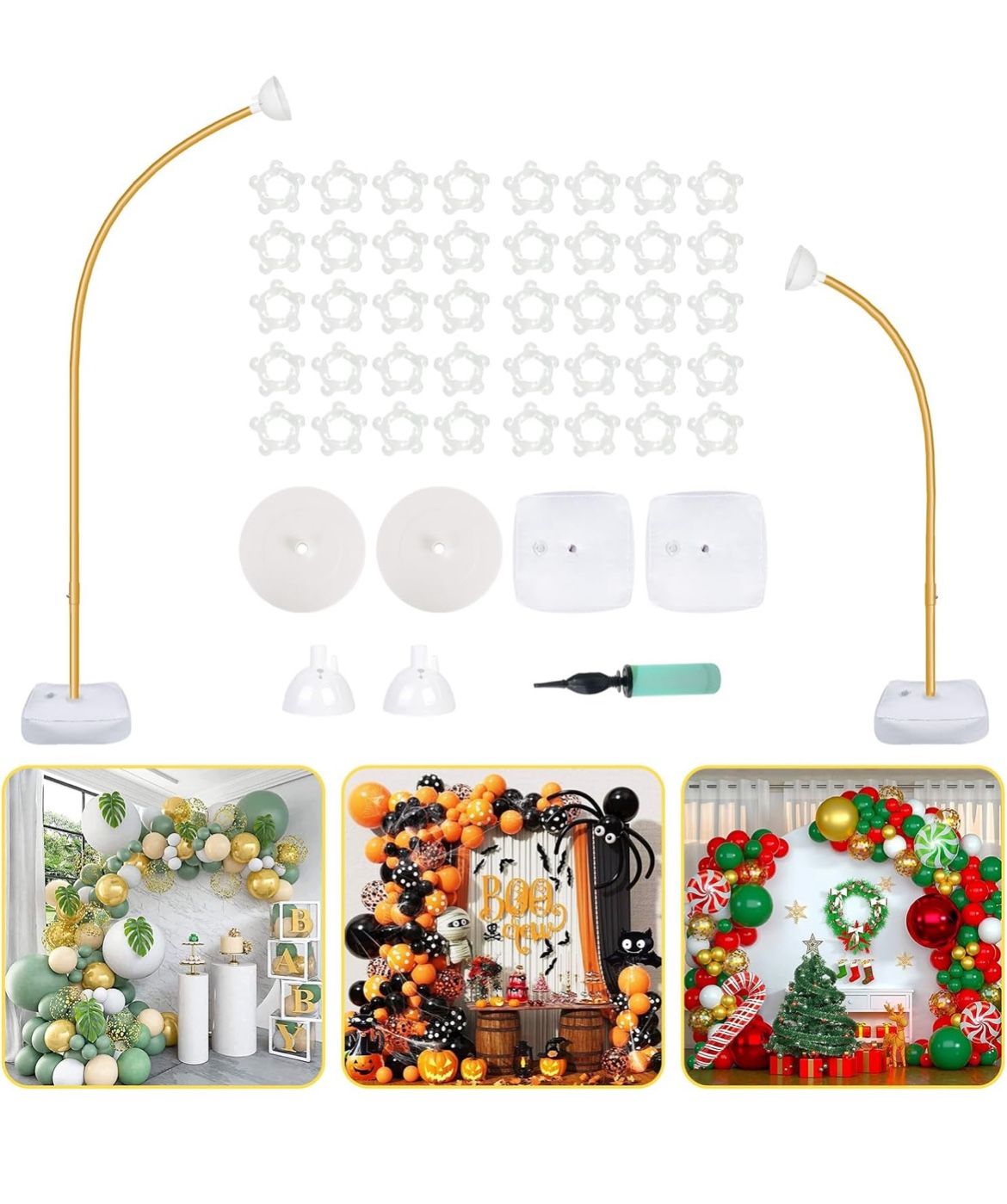 OurWarm 9.35Ft & 6Ft Gold Balloon Arch Stand, Free Bending Shape Balloon Arch Kit, Half Arch Balloon