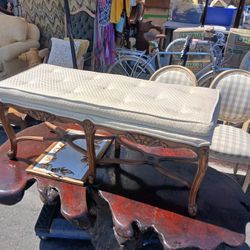  vintage French Louis XV style carved walnut bench