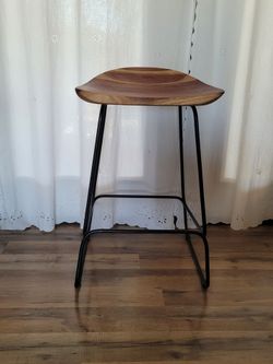 Acacia Wood & Black Wrought-iron Metal Counter Height Rustic Urban Industrial Stools
