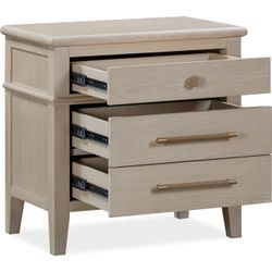 Designer 3 Drawer nightstand in light wood finish with USB access