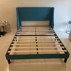 Teal Fabric Platform Bed frame - Queen