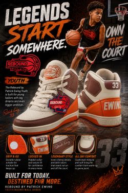 Rebound By Patrick Ewing Size 2 Youth Basketball Shoes