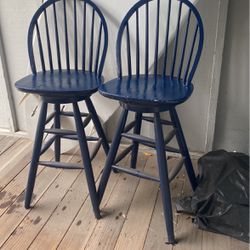 Pair Of Blue Wooden Stools