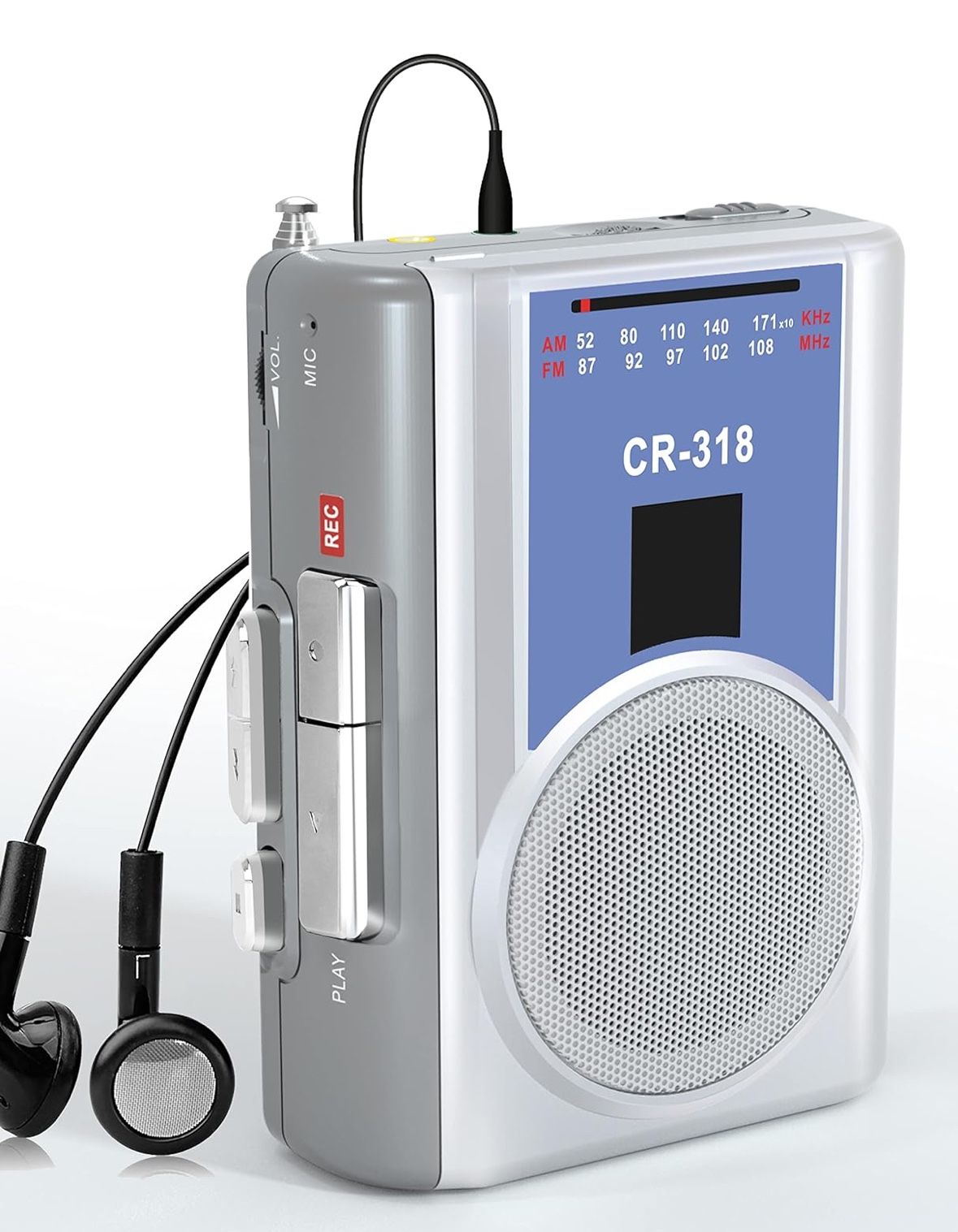 Walkman Cassette Player Recorder With AM FM, Portable Vintage Cassette Tape Player With Earphone Jack,Built-In Microphone,Loud Speaker For Walking