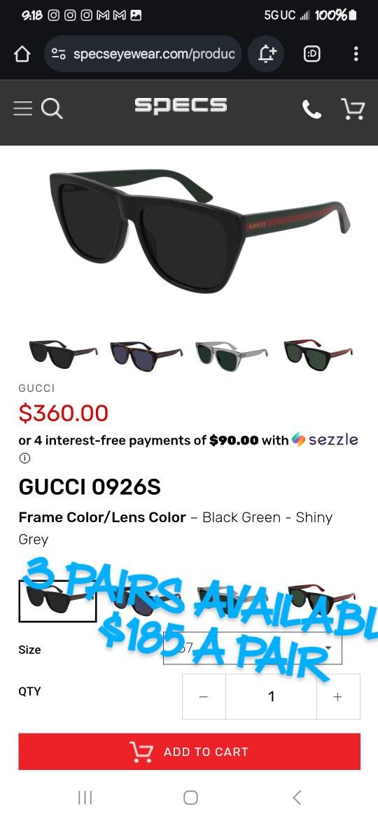 Gucci Sunglasses 2 Styles One Is Bigger Than The Other