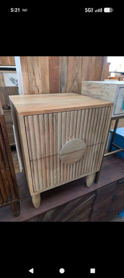 Fluted two drawer mango wood accent table in natural mango wood