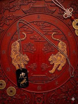 Chinese Zodiac Tiger Black Aluminum Necklace