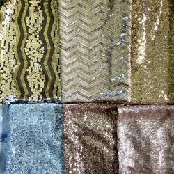 Sequin Fabric Lot- Various Remnants Including Gold, Silver, Rose Gold, And Chevron Sequin Fabric