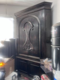Distressed Black Corner tall Cabinet