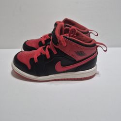 Jordan 1 Mid Top Shoes Black/Fire Red DQ8425-060 Toddler Boys 9C