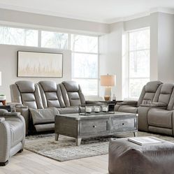 The Man-Den Gray Power Reclining Set
by Ashley Sofa & Loveseat & Recliner